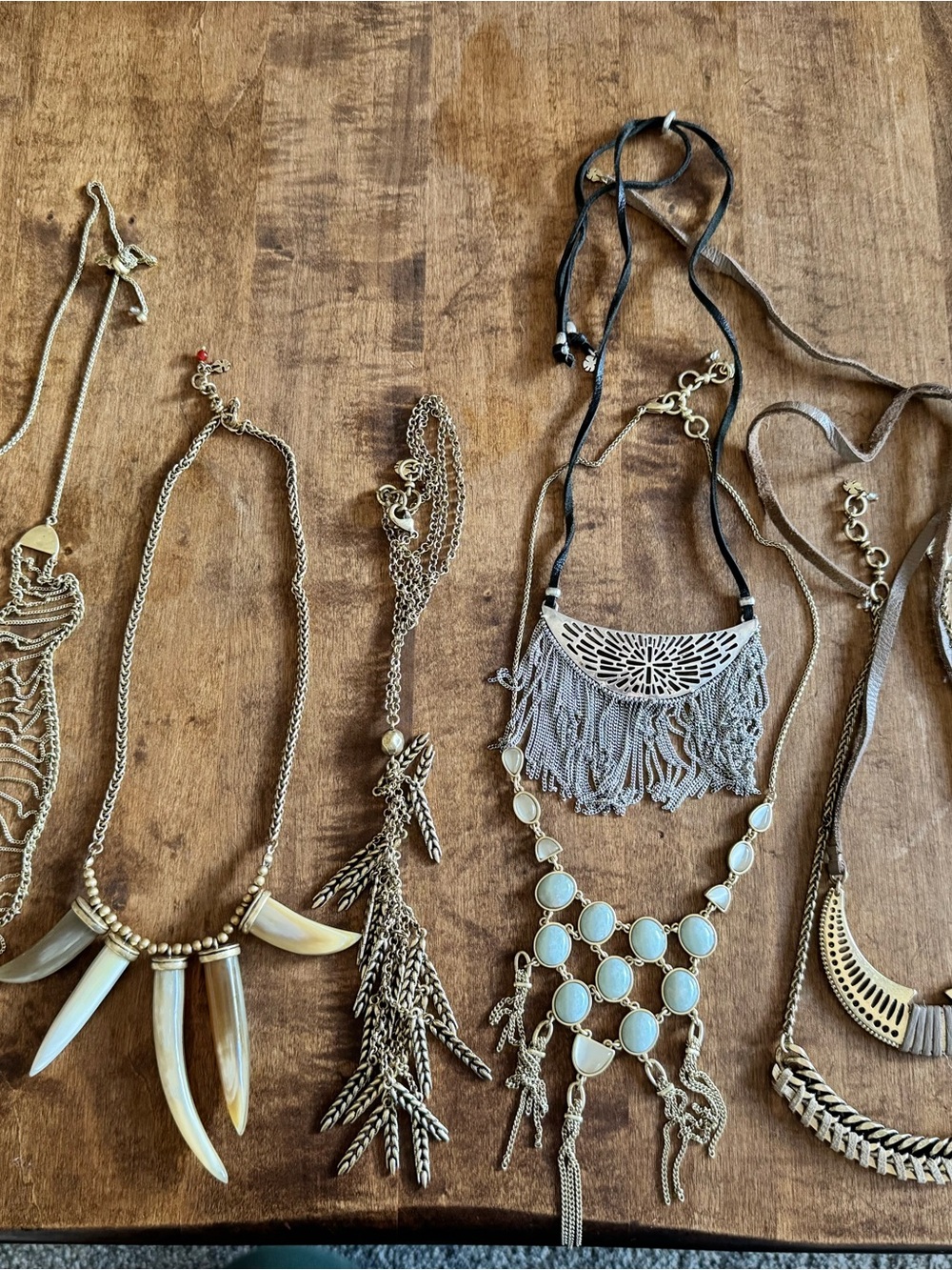 Lucky brand set of Boho Ivory and Gold Fringe Statement Necklaces